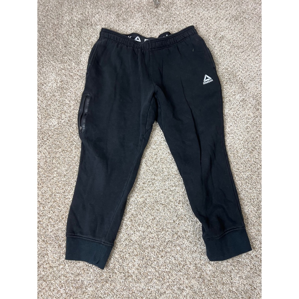 Reebok Mens Jogger Sweatpants Black Fleece Lined XL Zip Pocket